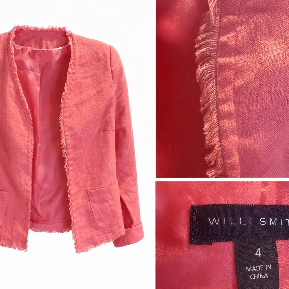 Vintage Willi Smith Coral Open-Front Frayed Blazer 100% linen - Picture 3 of 3